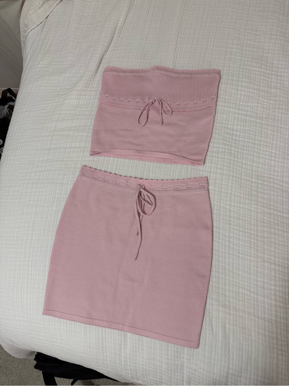 White Fox Boutique Pink Knit Two-Piece Skirt Set